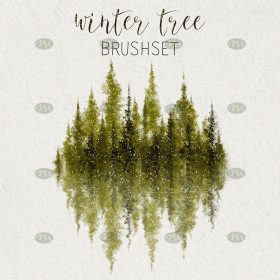 Watercolor vector Christmas set with evergreen coniferous tree