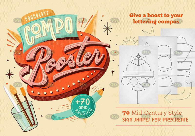 Procreate Lettering, Grid, & Texture Set Graphic by Design
