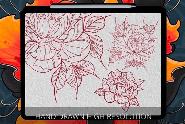 40 Peony Flower Tattoo Patterns Procreate Brushes Free download ...