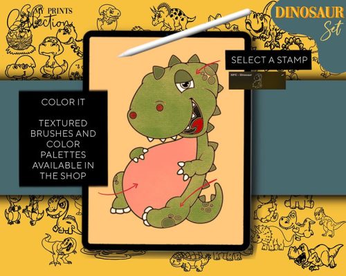 150 Cartoon Dinosaur Line Drawing Procreate Brushes Free download ...