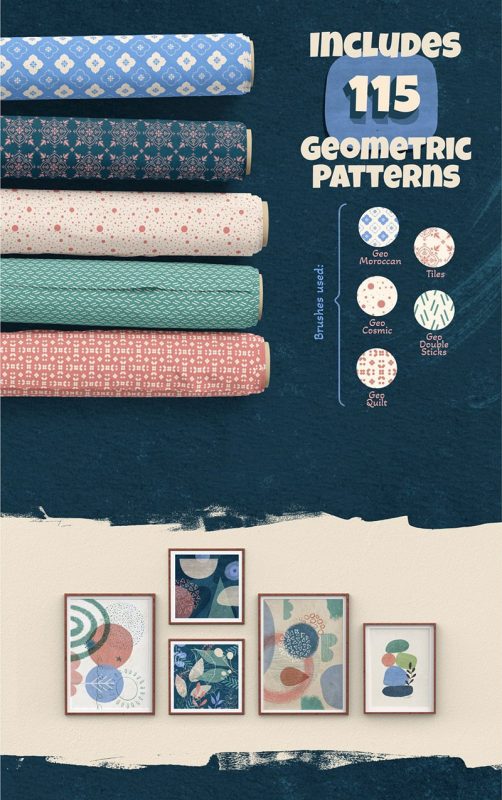 350+ Hand-Drawn Geometric Floral Patterns Procreate Brush Set Free ...