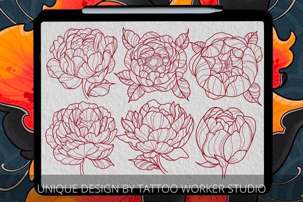 40 Peony Flower Tattoo Patterns Procreate Brushes Free download ...