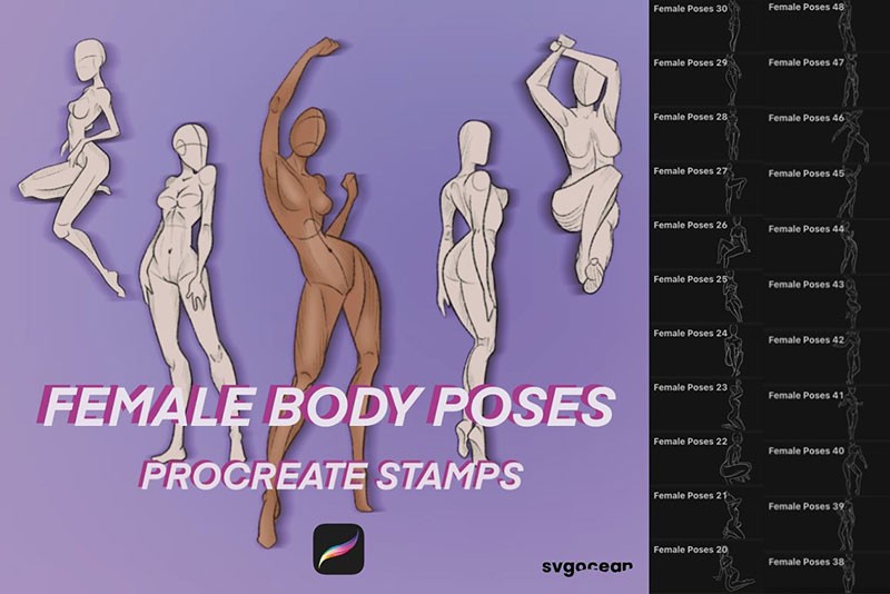 A pattern with a beautiful plump woman in different poses and tracksuits.  Contour with color in different angles of a large woman with spots on the  background. Bodypositive female body. Printing 21018232