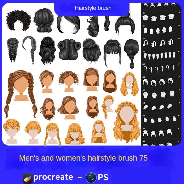 procreate brushes female hairstyle avatar secondary anime hair line art ...