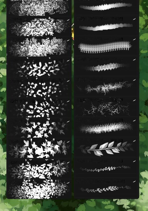 Tree leaves procreate brush Flower grass leaves floating down vine