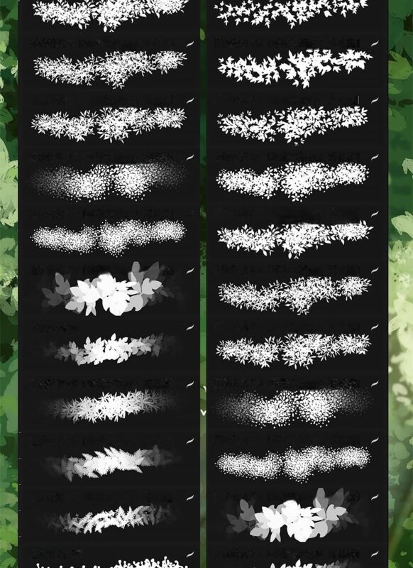 Tree leaves procreate brush Flower grass leaves floating down vine