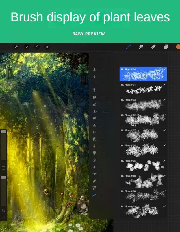 Procreate brushes garden handpainted vines plants leaves leaves grass