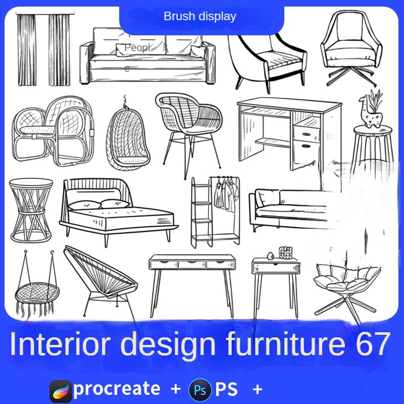 vector interior design hand drawn watercolor illustration. living room furniture  sketch. interior design logo banner. Stock Vector | Adobe Stock