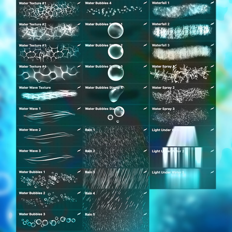 Procreate漫画水元素笔刷预览