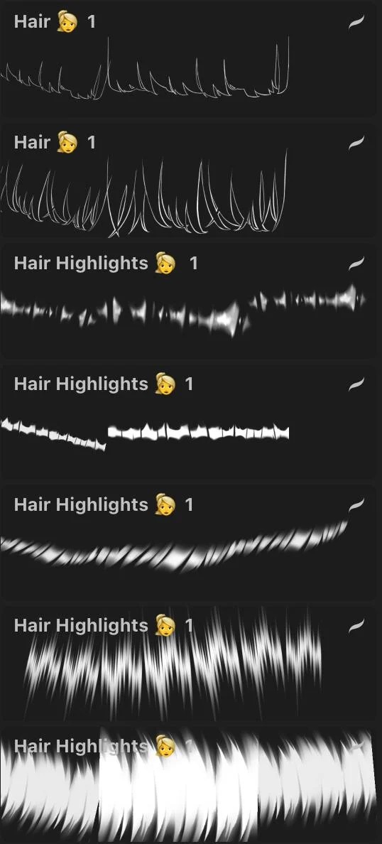 Attki漫画头发高光笔刷预览-Procreate